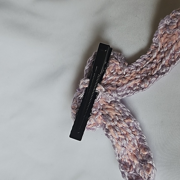Hand Crafted Purple Crochet  Bow Hair Clip Accessory 2.5" black alligator clip - Picture 7 of 17